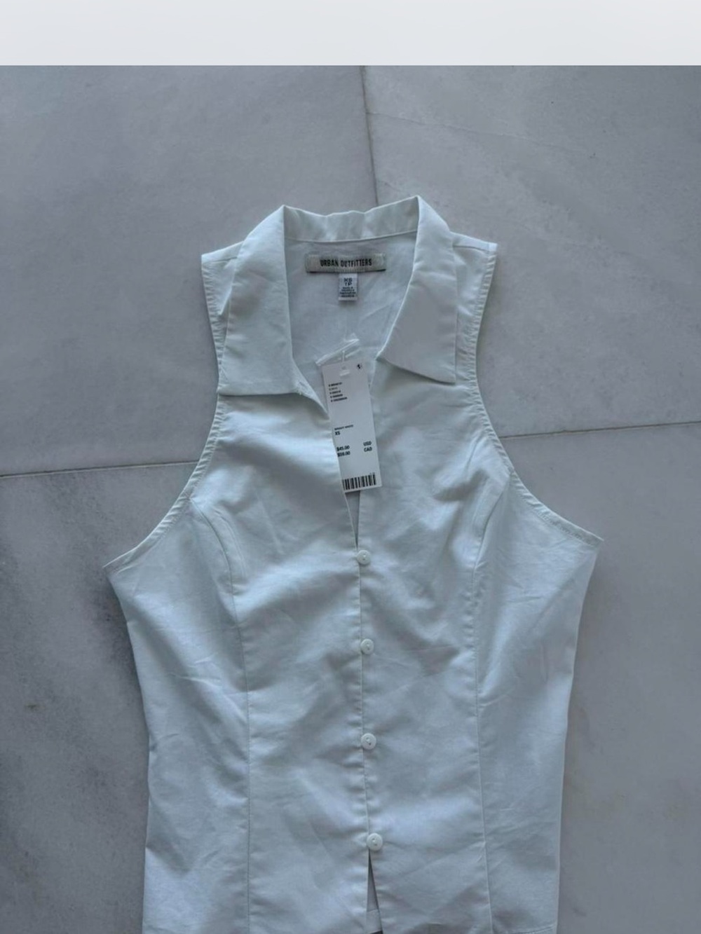 Urban Outfitters White Sleeveless Button-Front Collared Top